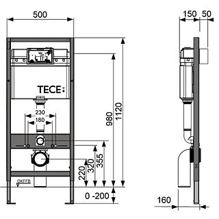 PACHET ÎNCASTRABIL  TECEBASE PENTRU WC CU ACŢIONARE FRONTALĂ, ÎNĂLŢIME 1120 MM