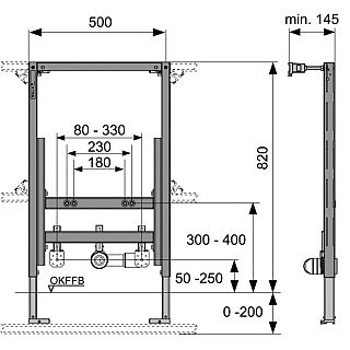 MODUL FRONTAL ÎNCASTRABIL TECE, PENTRU BIDEU MONTAT PE PERETE, ÎNĂLŢIME 820 MM