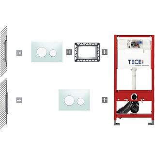 CLAPETĂ DE ACŢIONARE CULOARE ALBĂ, BUTOANE CROMATE MAT, TECELOOP ÎN DOUĂ TREPTE, DIN STICLA, PENTRU SISTEME DE SPĂLARE TIP WC