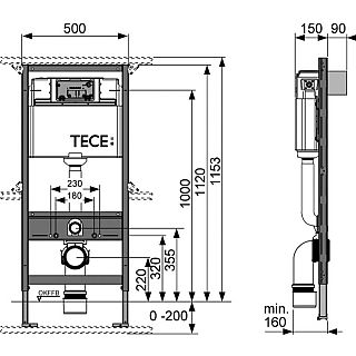 MODUL FRONTAL ÎNCASTRABIL TECE STANDARD PENTRU WC CU ACŢIONARE FRONTALĂ, ÎNĂLŢIME 1120 MM